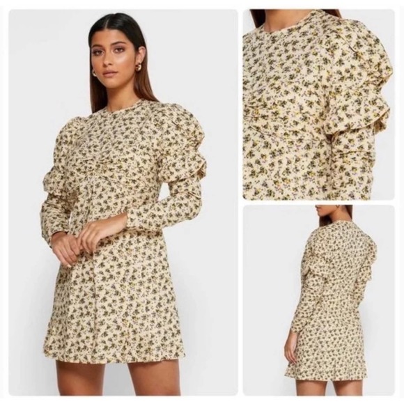 Zadig & Voltaire Dresses & Skirts - Zadig & Voltaire Rename Vanilla Cream Floral Cotton Poplin Puff Sleeve Dress L